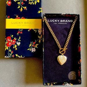 Lucky brand multi color necklace w tiny stone in mid of heart. About 16” 17”